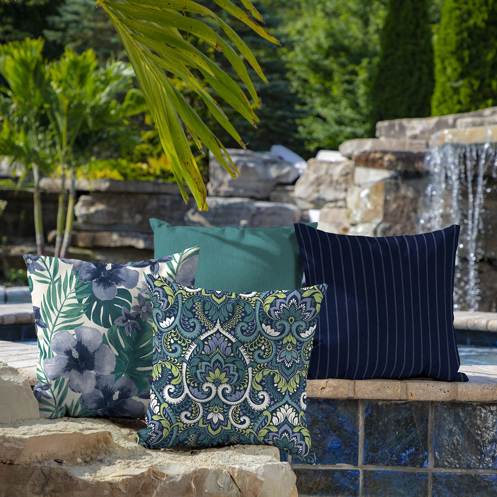 Outdoor Toss Pillow, 2-Pack, 16x16, Blue Damask