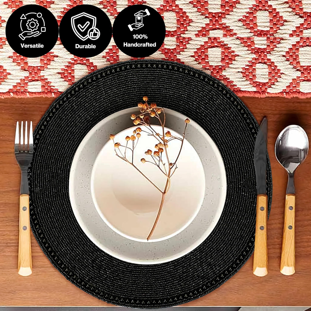 Beaded Placemats 13 Inch Black Handmade Table Chargers