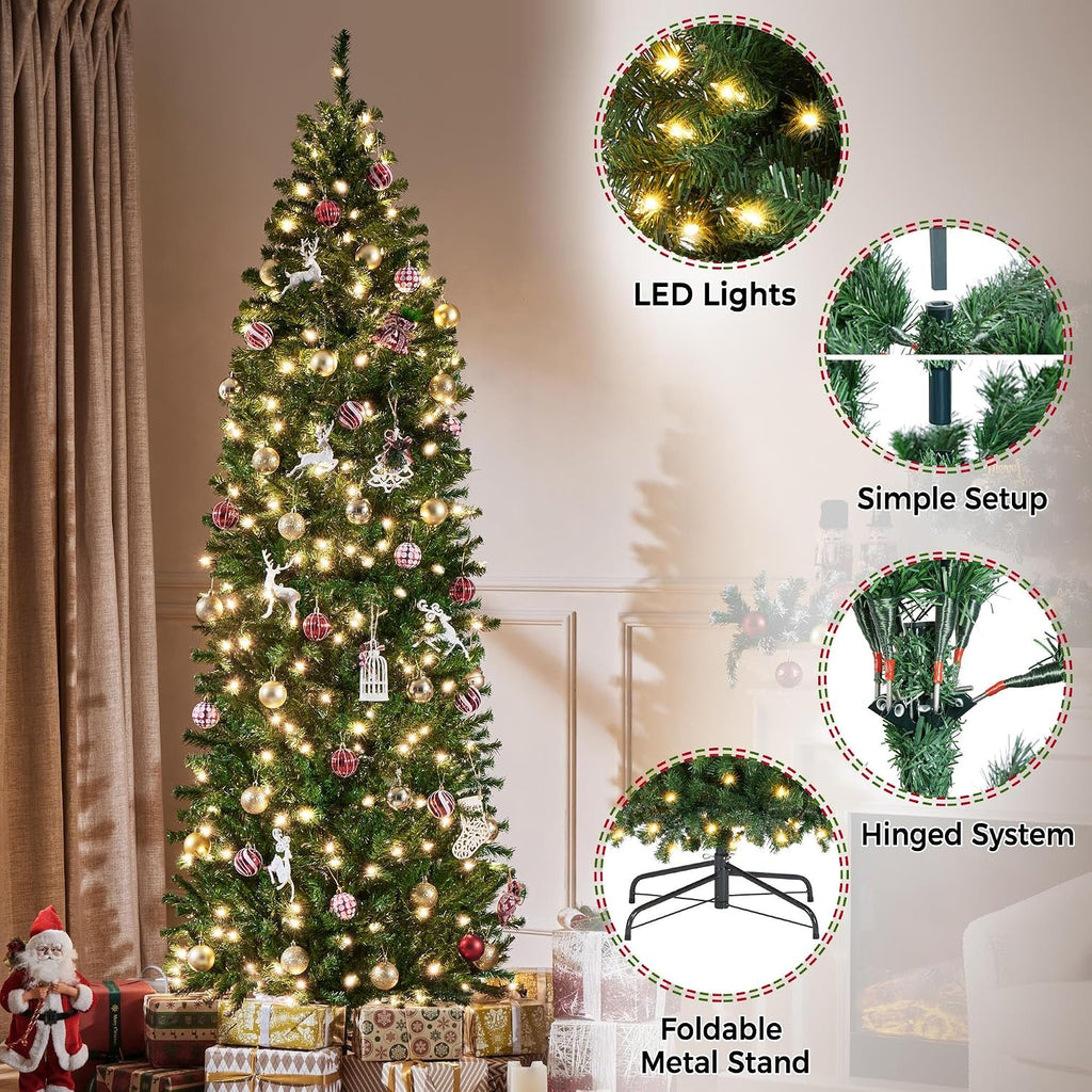 Pre-lit Pencil Artificial Christmas Tree, Green