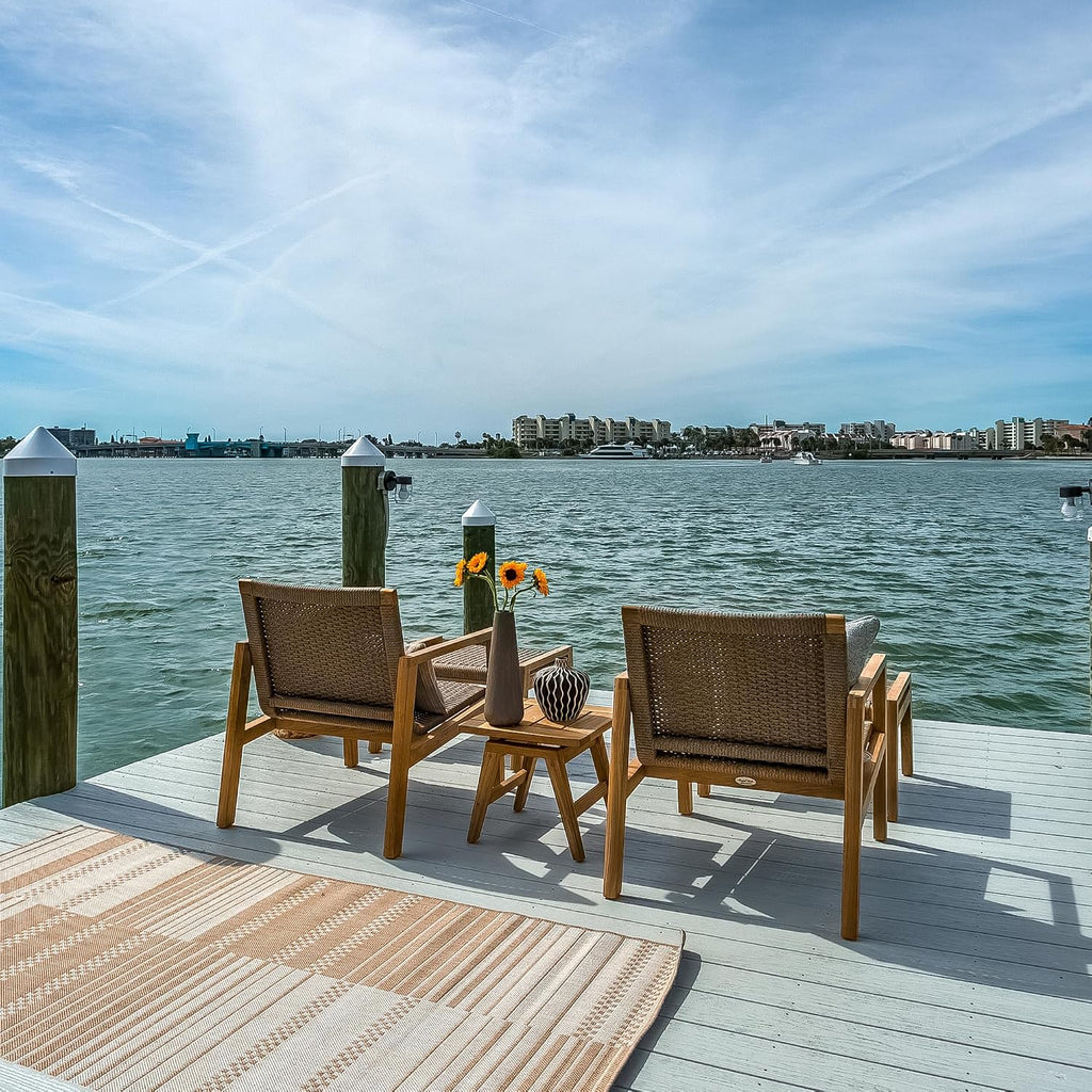 Admiral Club Chair in Brown Sand, Comfy Outdoor Chairs with Armrests, Residential and Commercial Teak Chair, Wooden