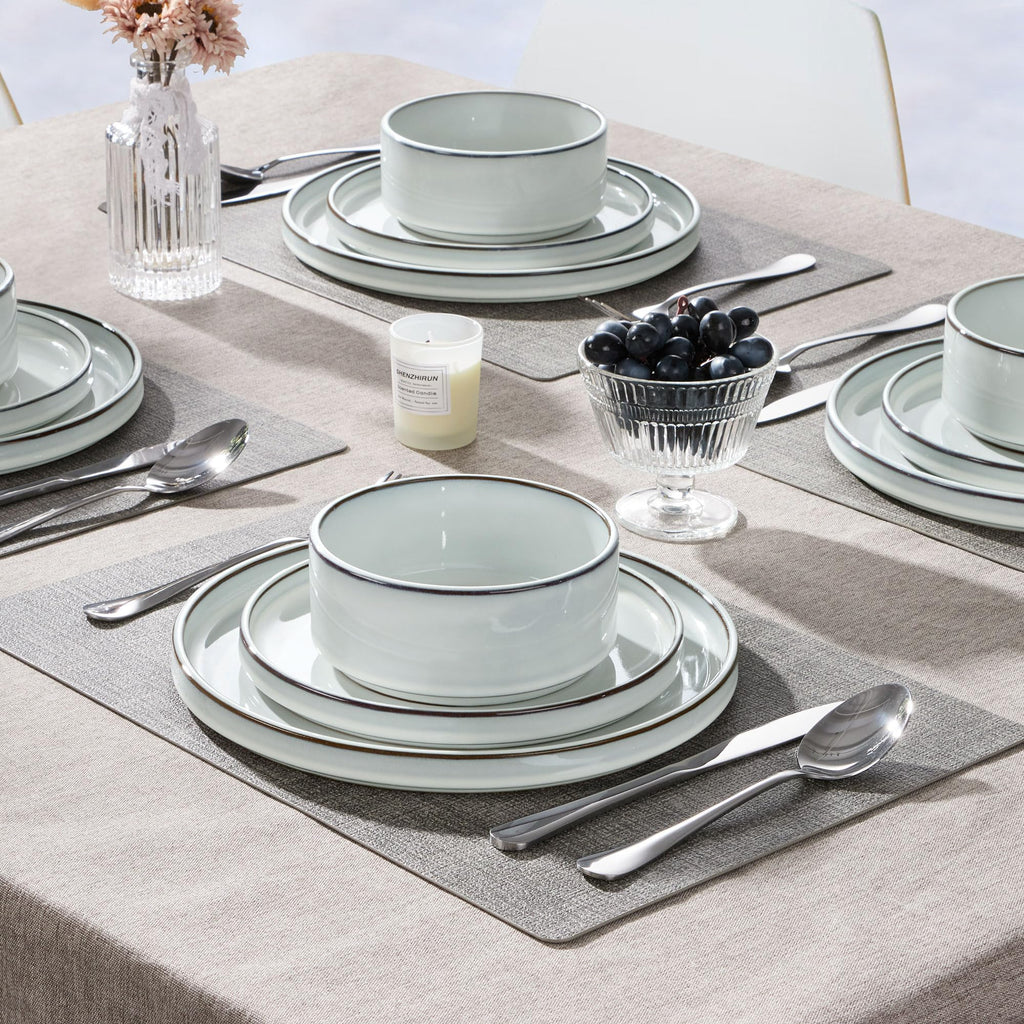 24 Pieces Stoneware Dinnerware Set for 8, Ceramic Dinner Dishware Sets Kitchen, Plates and Bowls with Rustic