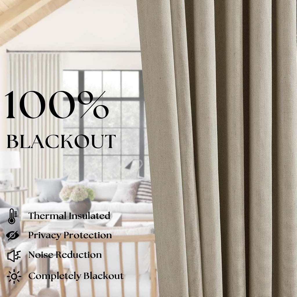 Burlywood Birch Blackout Pleated Linen Curtains 2 Panels