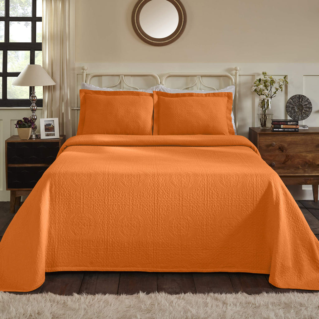 Cotton Bedspread, Jacquard Woven Matelasse Bedding, Full, Mandarin