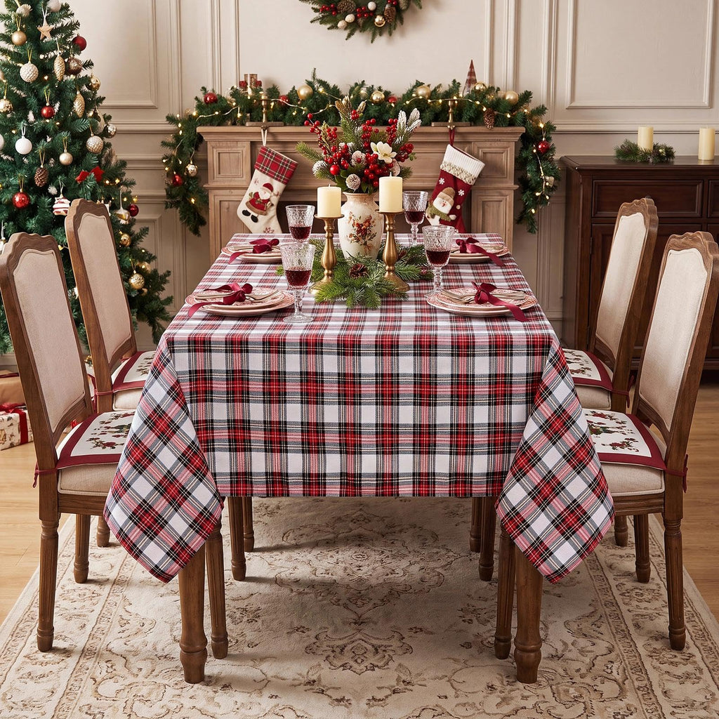 Christmas Checkered Tablecloth Rectangle, Red White, 60 x 84