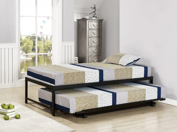 Twin Size Metal Platform Daybed Frame with Pop Up Trundle, Black