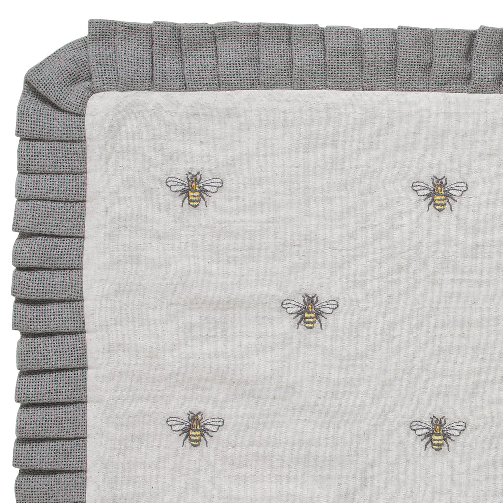 Embroidered Bee, Farmhouse Throw Pillow, Honey Bees, Grey & Yellow, 14x23
