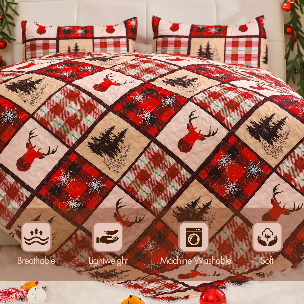 Christmas Quilt Set Queen Size Red Bedding Comforter Lightweight