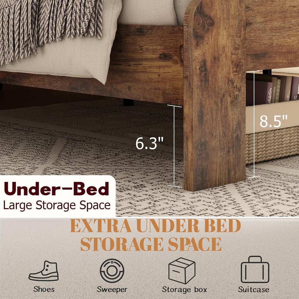 Rustic Vintage King Bed Frame with Headboard,Wooden Platform Bed Frame King with Wood Slats,Easy Assembly,Dark Brown