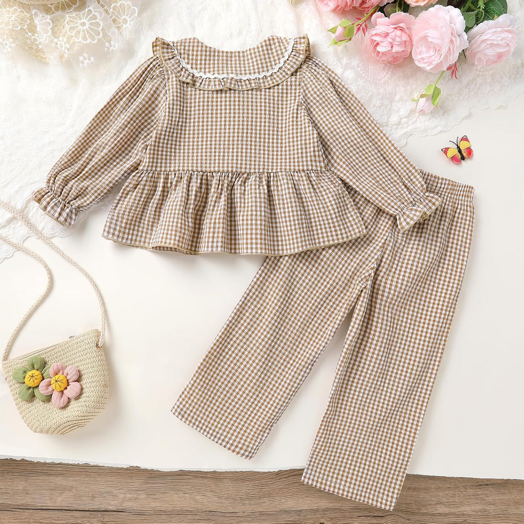 Toddler Girl Clothes Baby Fall Winter Outfits Gingham Shirt Plaid Pants Set