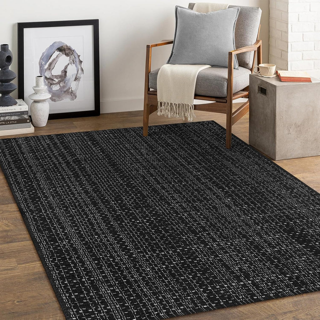 Black Area Rug, Washable Indoor Outdoor Front Porch Patio Rug