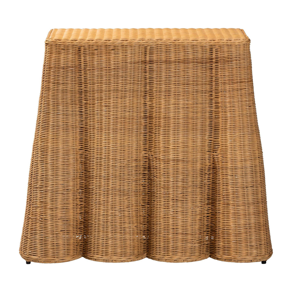 Palm Scallop Natural Rattan Console Table - Handwoven Wicker Accent Table, Coastal & Boho Décor, 36-inch Wide