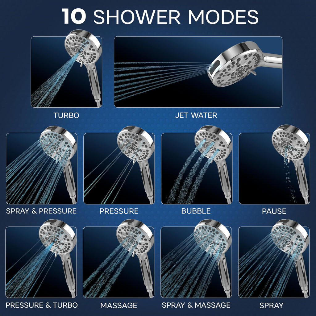 All Metal Tub Faucet with Sprayer, 10-Setting Handheld Shower, Chrome