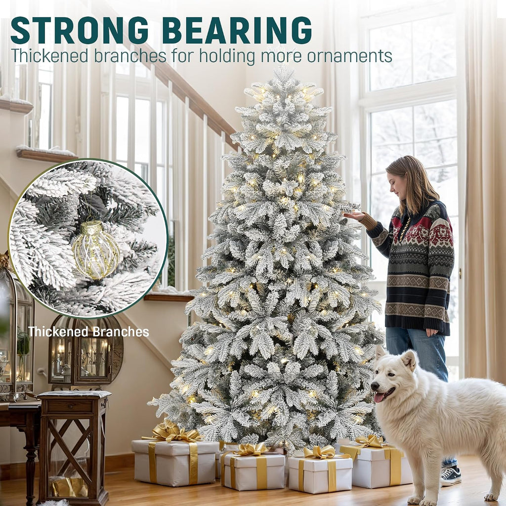 Prelit Canaan Fir Snow Flocked Christmas Tree with Remote