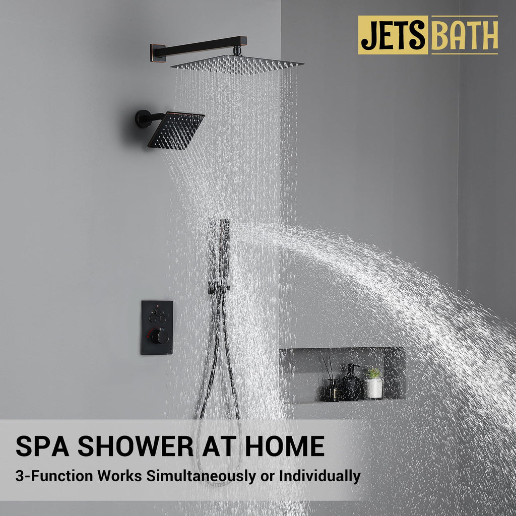 Thermostatic Dual Rainfall Shower System Oil Rubbed Bronze Shower Fixtures
