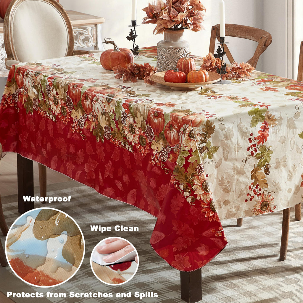 Bountiful Fall Harvest 52 x 70 Inch Rectangle Vinyl Tablecloth