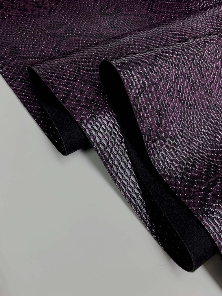 Vinyl Fabric Embossed Texture Rattlesnake Fake Leather Material Sold by The Yard (Plum) 54 Inches