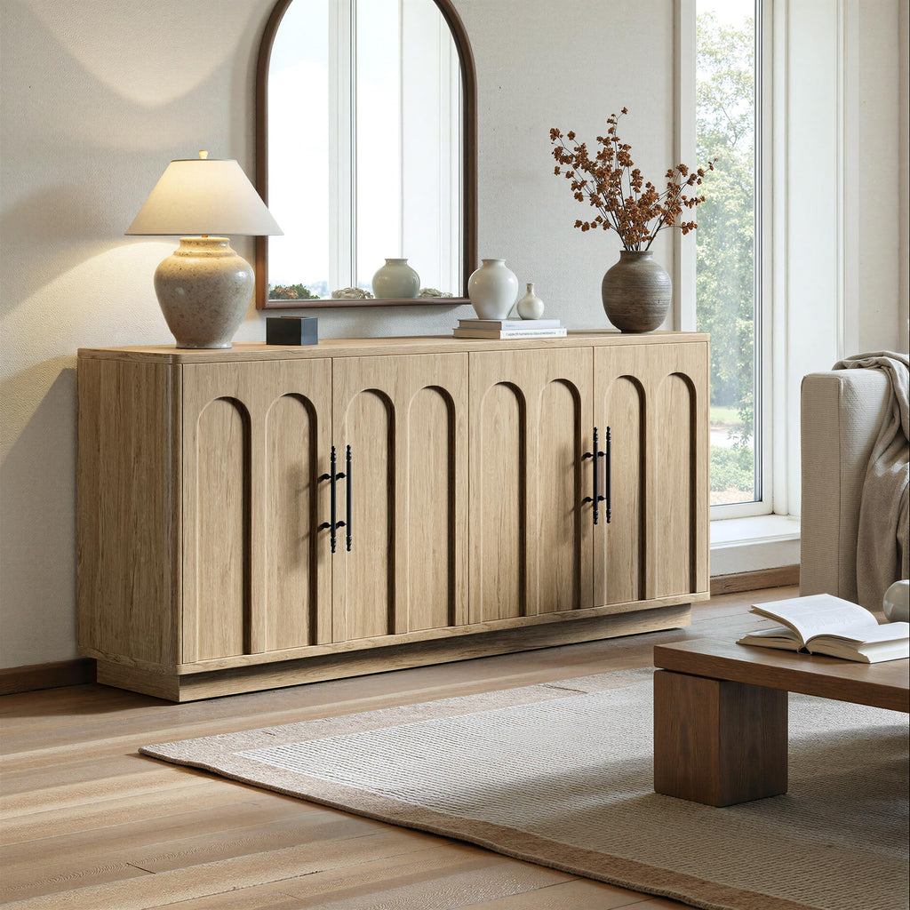 67" Arched Oak Sideboard Buffet Cabinet with Storage