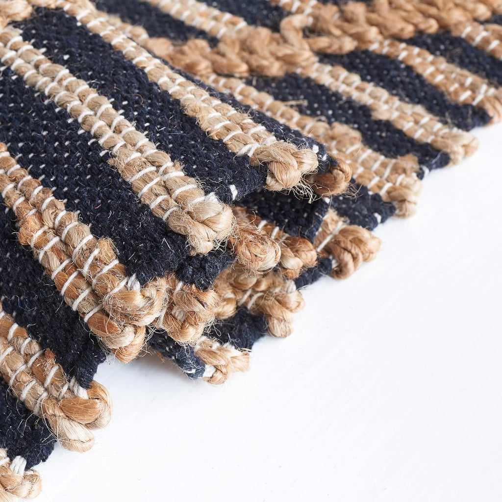Natural Fiber Collection Area Rug - 4' Square, Black & Natural, Flat Weave Jute, Ideal, Dining Space (NF378Z)
