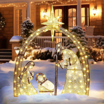 4.5FT Christmas Outdoor Decorations, Lighted Outdoor Nativity Set with 115 LED Lights, Holy Family Nativity Scene
