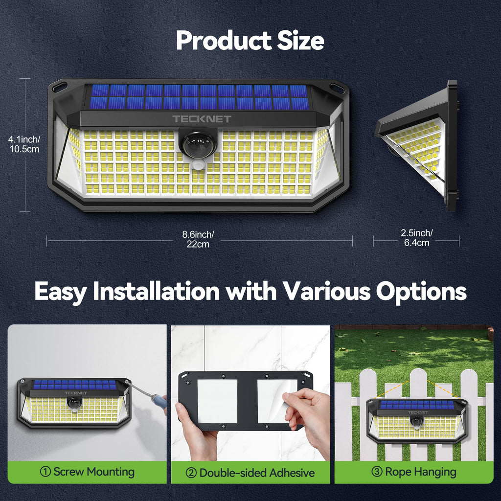 LED Solar Lights Outdoor IP66 Waterproof, Solar Motion Lights Outdoor with 300° Angle & 3 Lighting Modes, Solar