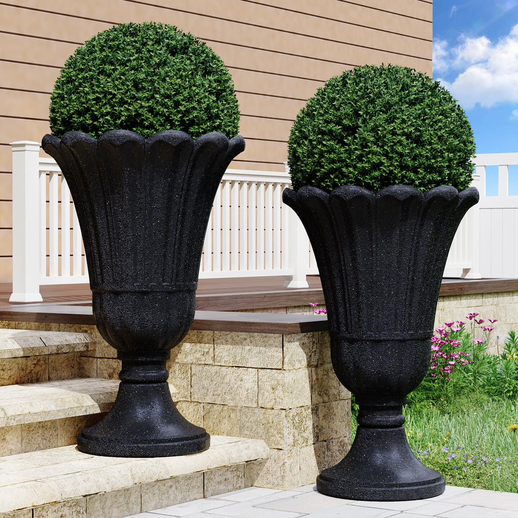 24" Tall Urn Planters Set of 2, Black Outdoor Planter for Porch