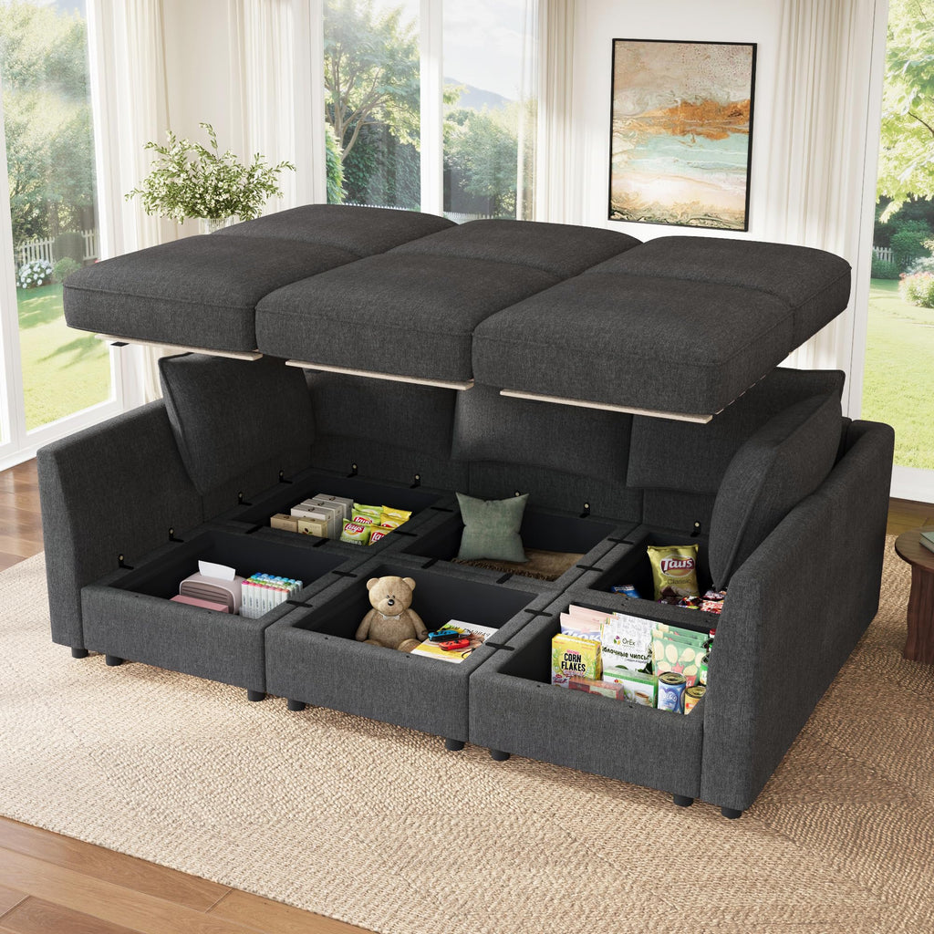 Modular Sofa Sectional Sleeper Couch with Storage Modular Couch Convertible Couches - Snowflake Velvet Grey