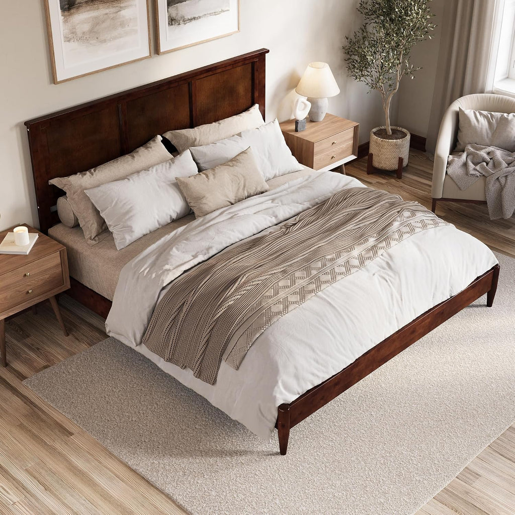 Charlotte King Solid Wood Low Profile Platform Bed, Walnut
