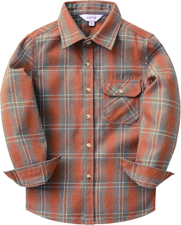 6 oz Boys Flannel Shirts Plaid Button Down Shirt Long Sleeve