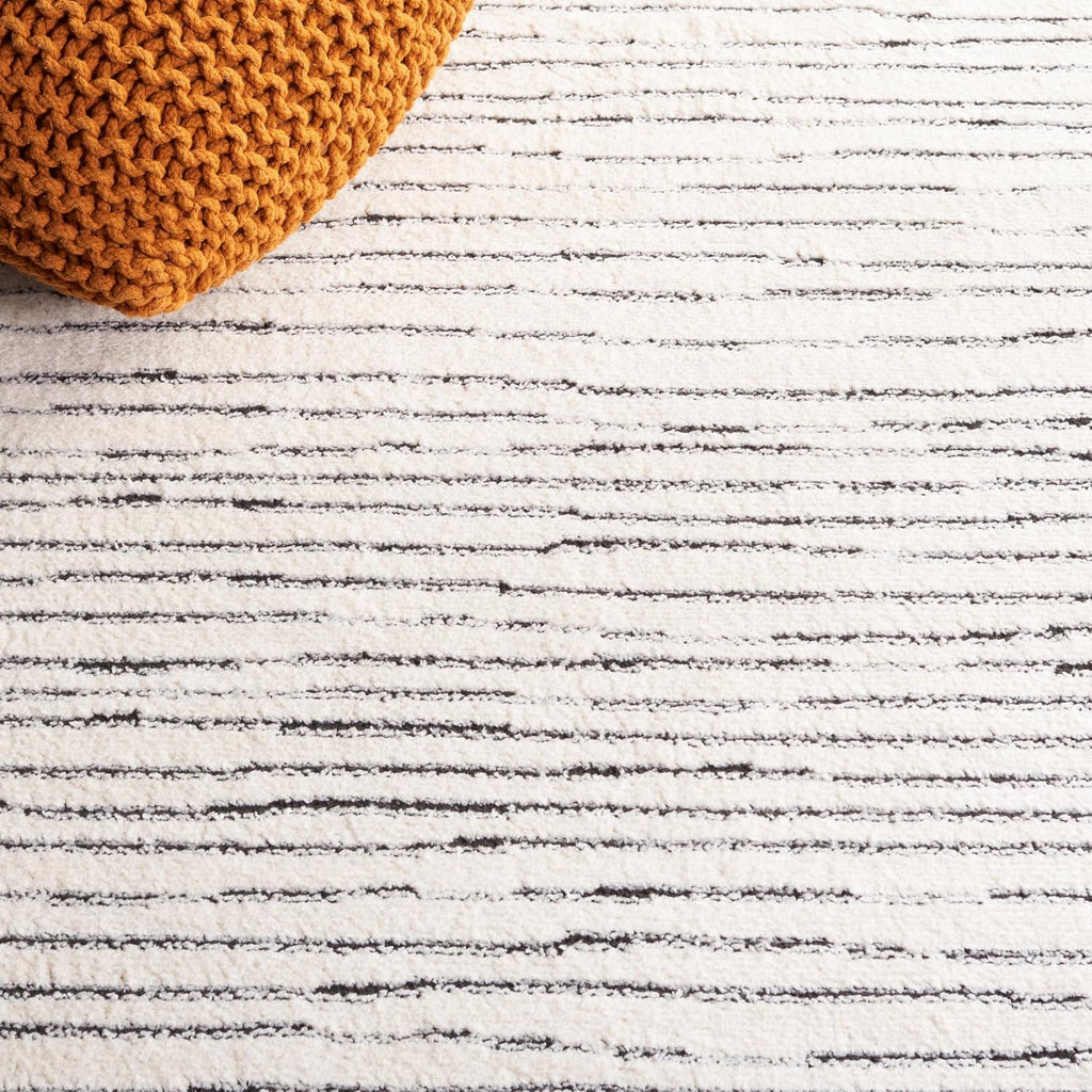 Melody Collection Area Rug, Ivory & Black, Stripe Design, Non-Shedding & Easy Care, Ideal for High