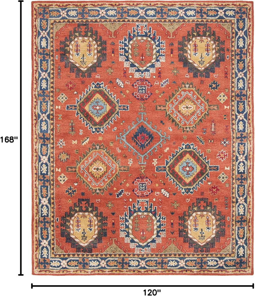 Heritage Area Rug - 10' x 14', Rust & Navy, Handmade Wool, Traditional Design