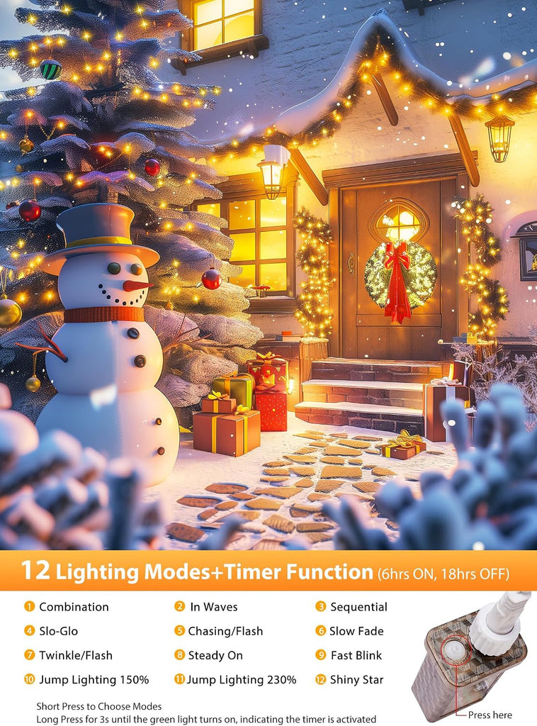 25 Ft 500 LED Cluster Lights Christmas Outdoor, White Wire LED Decorative Christmas Tree Lights with Remote & 12