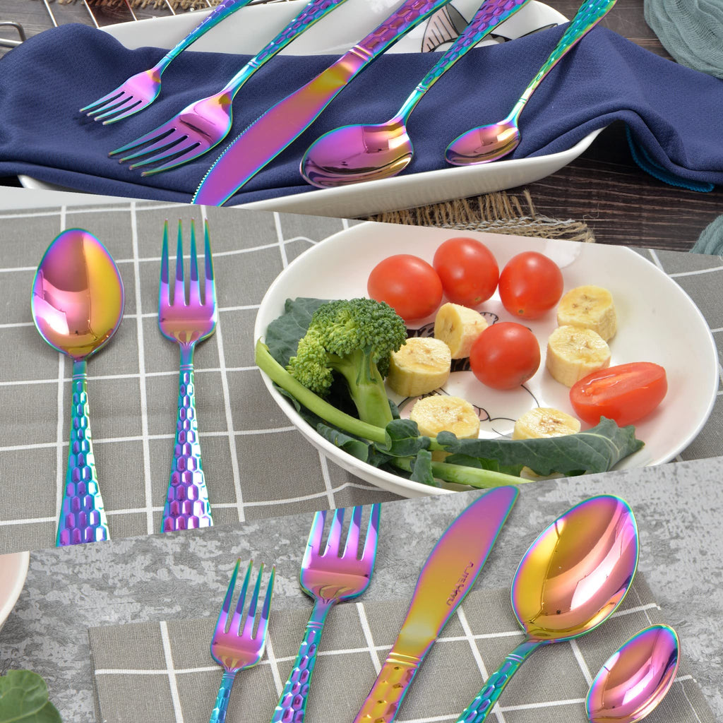 Rainbow Flatware Cutlery Silverware Set 40 Pieces, 18/10 Stainless Steel Colorful Utensils, Tableware Flatware Set
