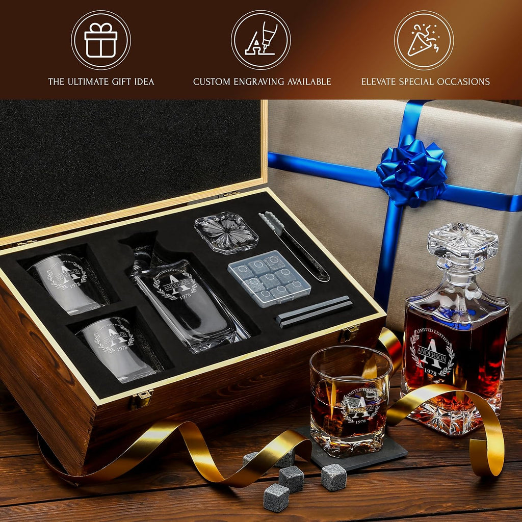 Personalized Old Fashioned Whiskey Decanter and Stones Set - Set of 18