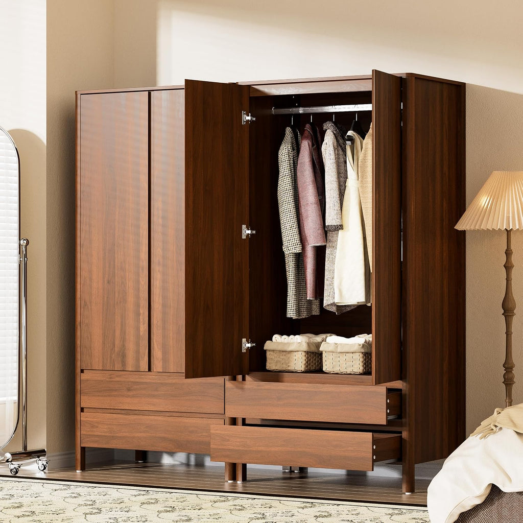 Armoire Wardrobe Closet, 70.9" Tall Wardrobe Cabinet with 2 Doors, 2 Large Drawers and Hanging Rod, Wooden Clothing