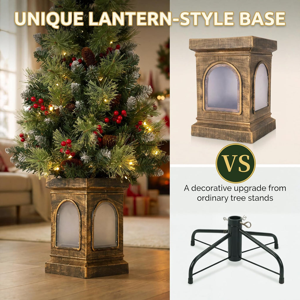 4 FT Pre-Lit Artificial Christmas Tree with Lantern-Style Base