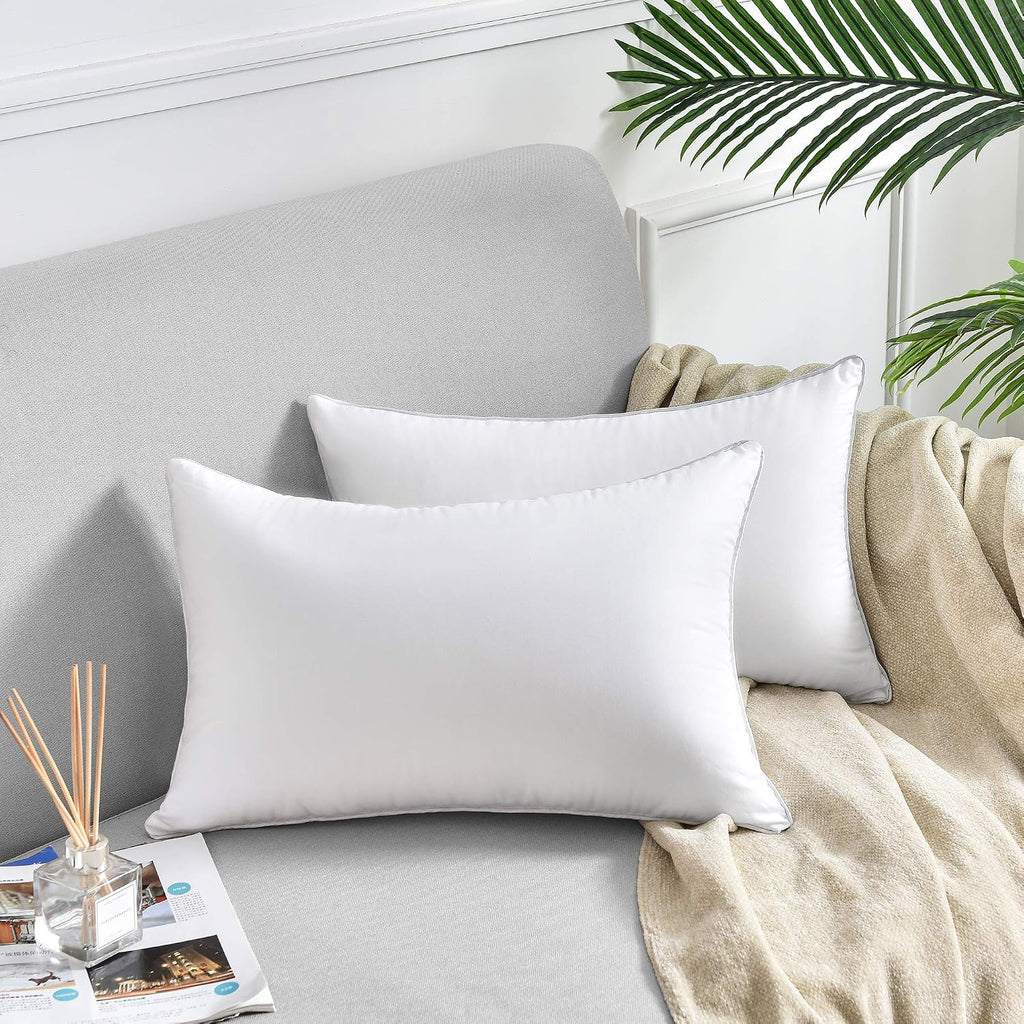 12x20 Lumbar Throw Pillow Inserts 2 Pack, 100% Cotton Breathable Cover Plump Rectangle Square Cushion Inserts White - Set of 2