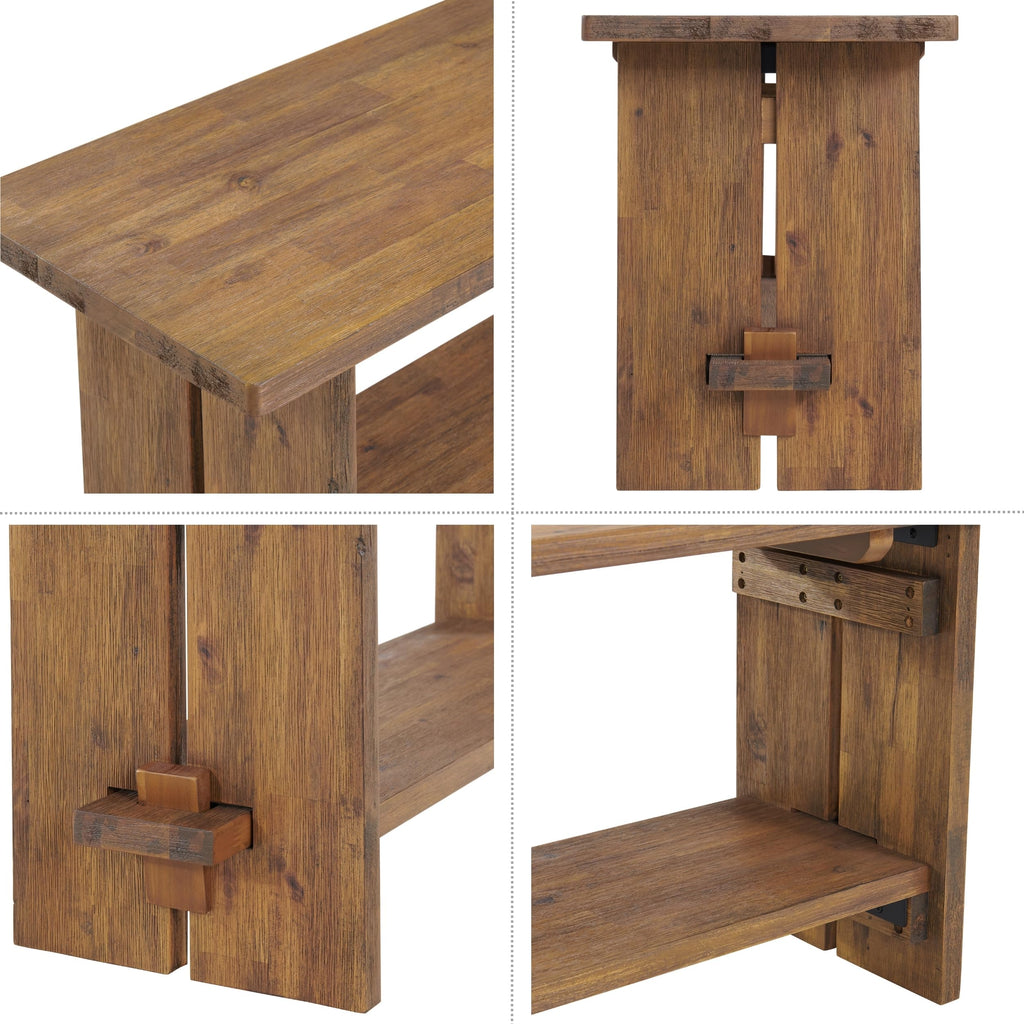 Bethel Rustic Solid Wood Entryway Bench with Shelf, Natural