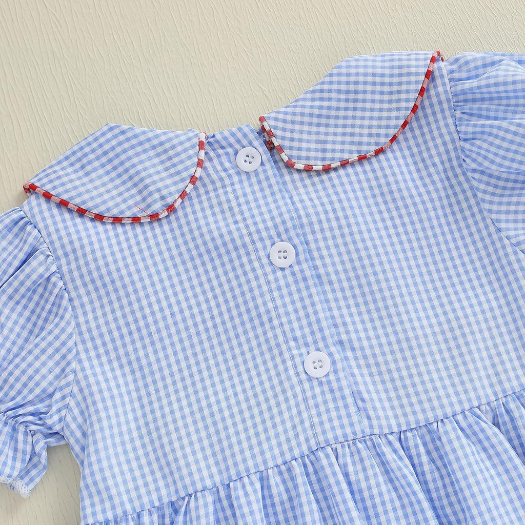 Toddler Baby Girl Back to School Outfit First Day of School ABC Short Sleeve Dress Plaid Collared Princess Dresses