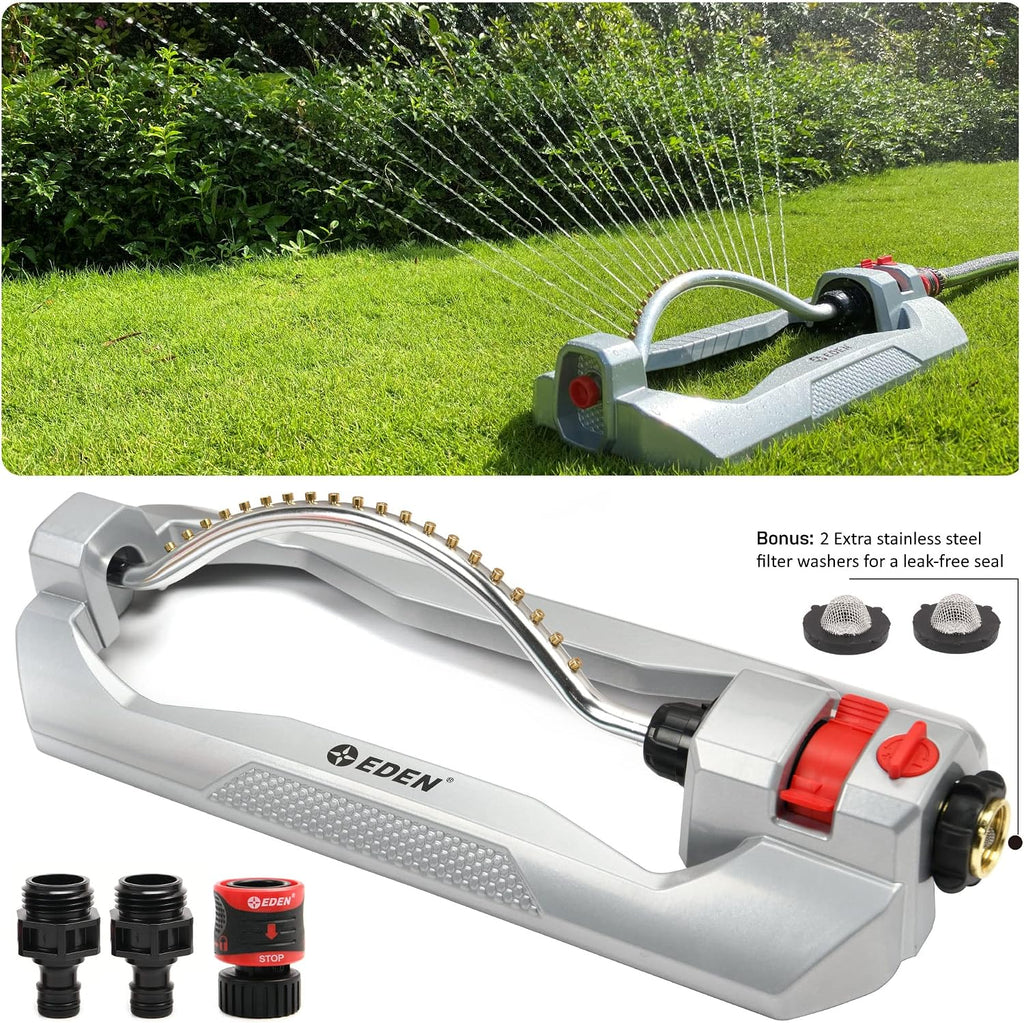 Metal 2-Way Oscillating Sprinkler for Lawn and Garden w/Quick Connect Starter Set