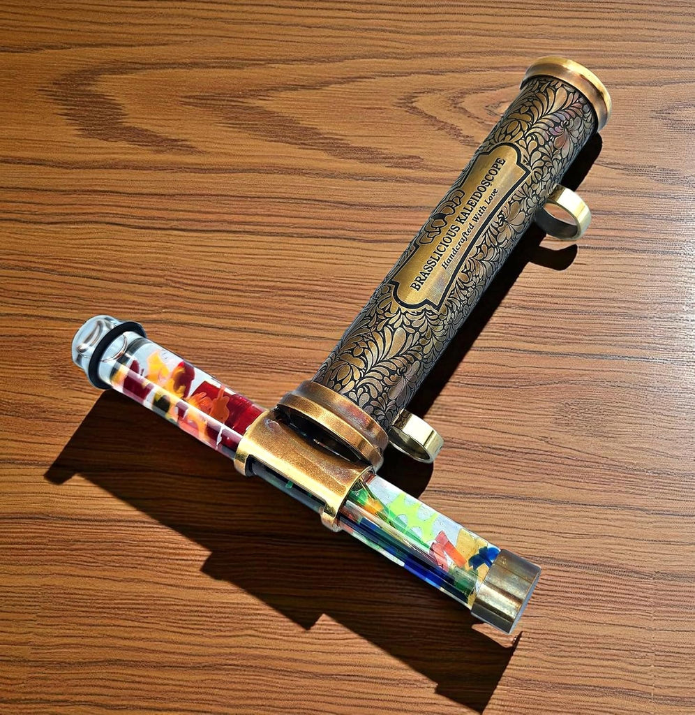 Handcrafted Brass Kaleidoscope with Rotating Colorful Oil Chamber - Vintage Design Optical Instrument for Adults