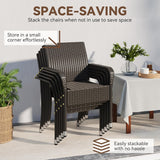 Set of 2 Stackable Outdoor Rattan Dining Chairs, All-Weather Armchair w/Armrests, Steel Frame for Garden, Patio, Deck