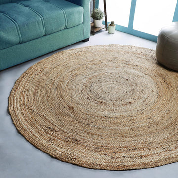 Jute Braided Round Rug, Natural, 6 ft | 100% natural jute, hand woven, reversible, boho farmhouse style