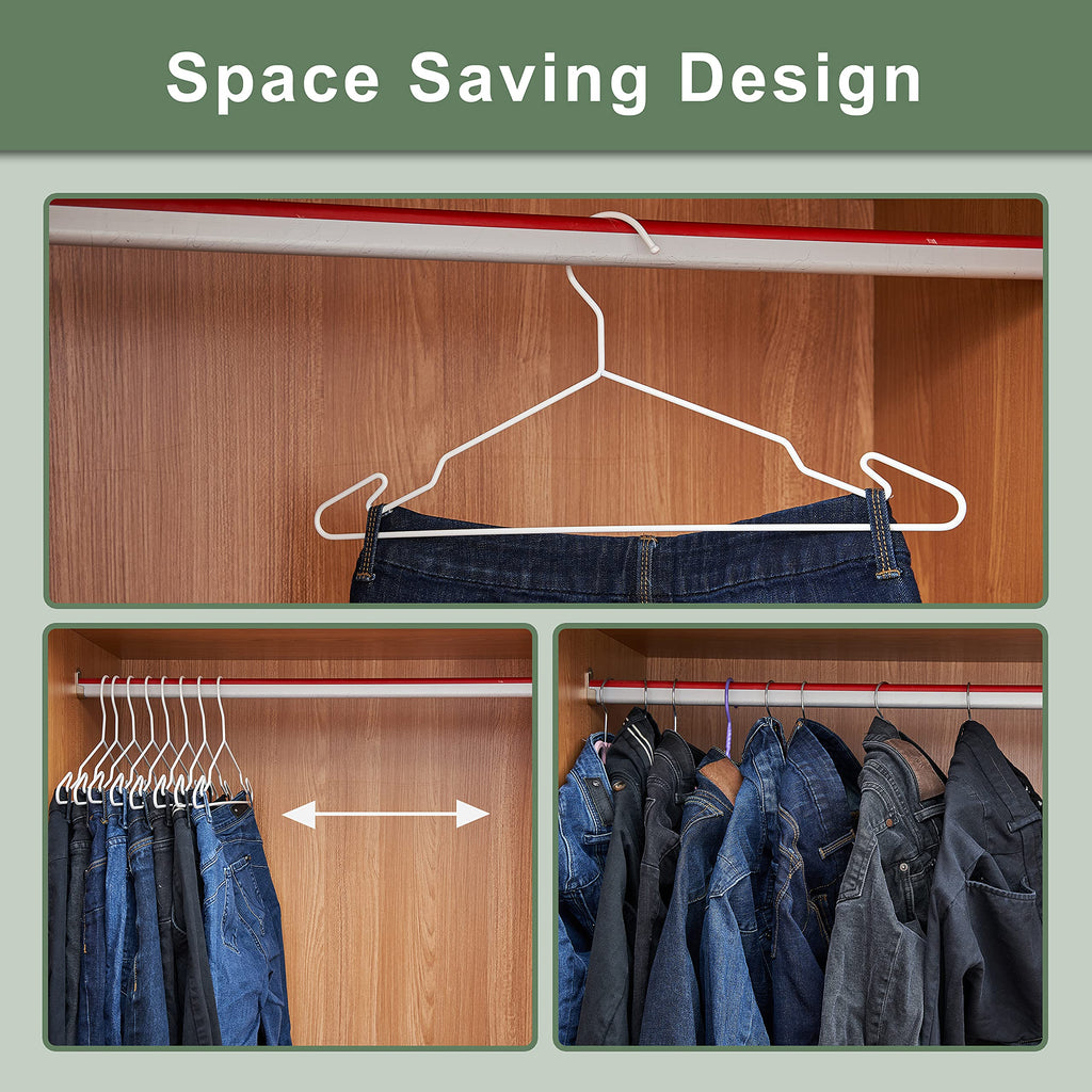 White Metal Hangers, Heavy Duty Clothes Hangers with Non-Slip Grooves, Slim Space Saving Coat Hangers - 40 Pack White
