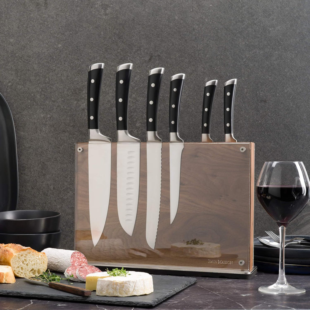 Stylish Large Magnetic Knife Holder - Holds 16+ Knives - Walnut Wooden Knife Block Without Knives - Wide Kitchen