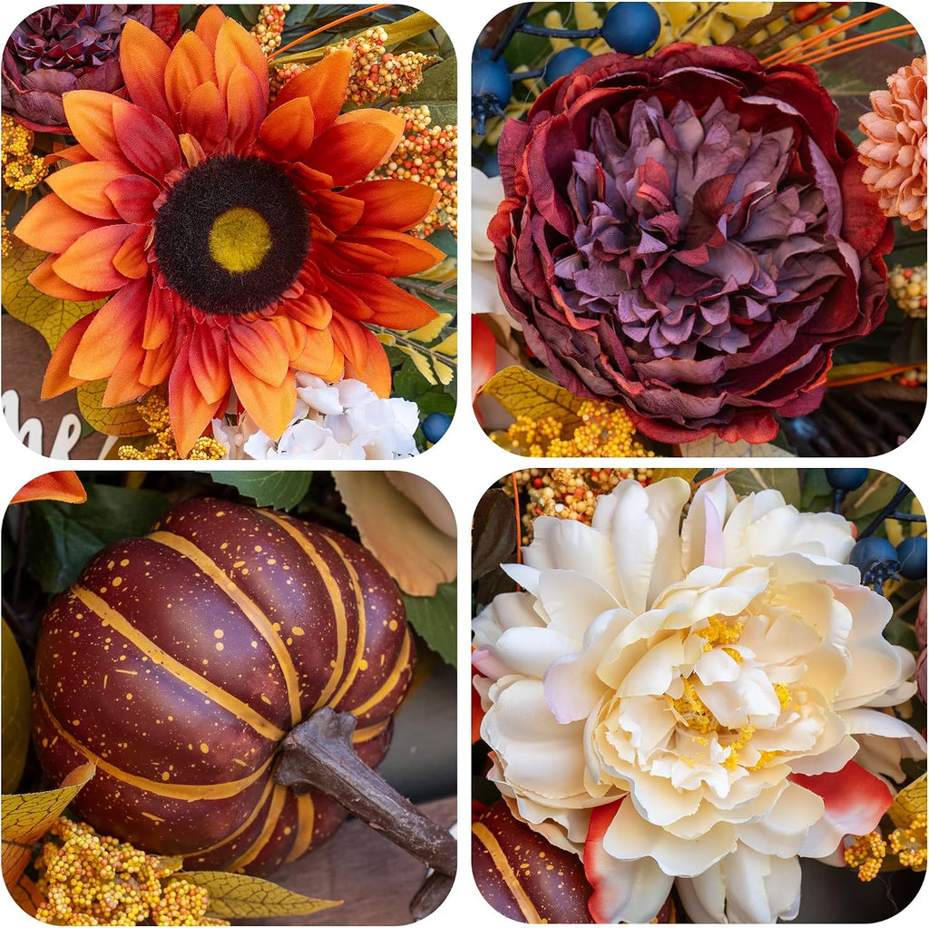 Artificial Harvest Fall Wreaths for Front Door 24 Inch Autumn Wreath