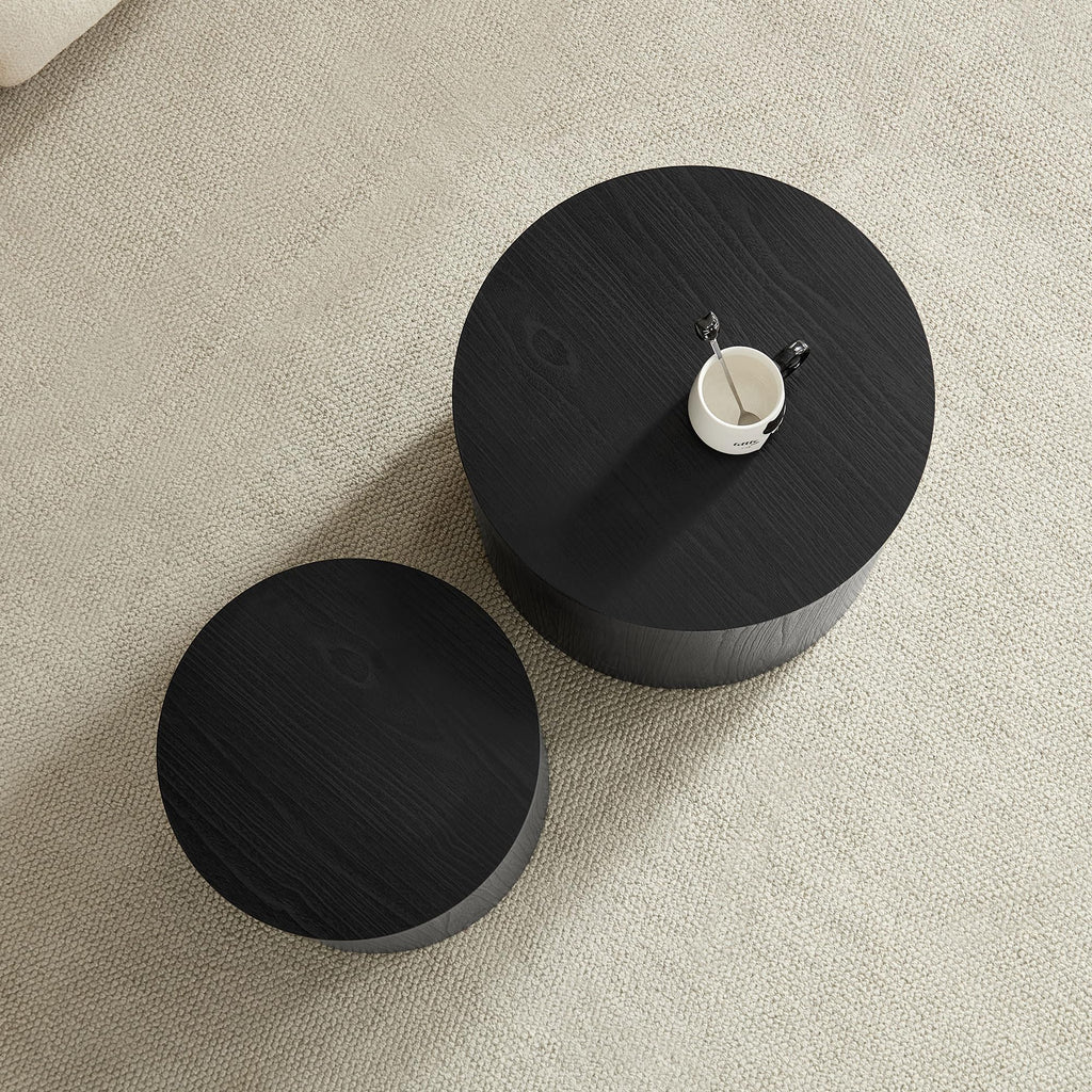 18.9" Black Nesting Coffee Set of 2, Modern Round Coffee Tables Circle Side for Small Space, Accent End Set, No