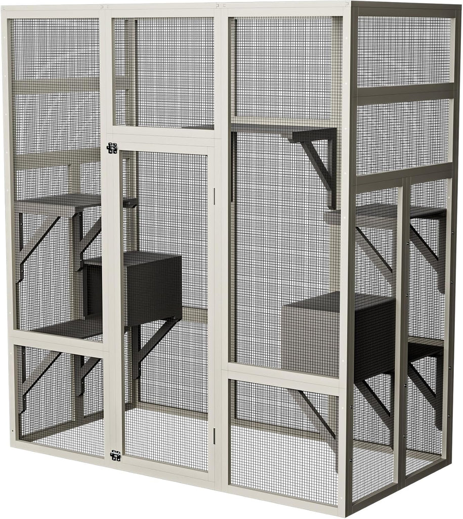 Outdoor Wooden Cat House Large Catio Solid Wood Gray 62.6