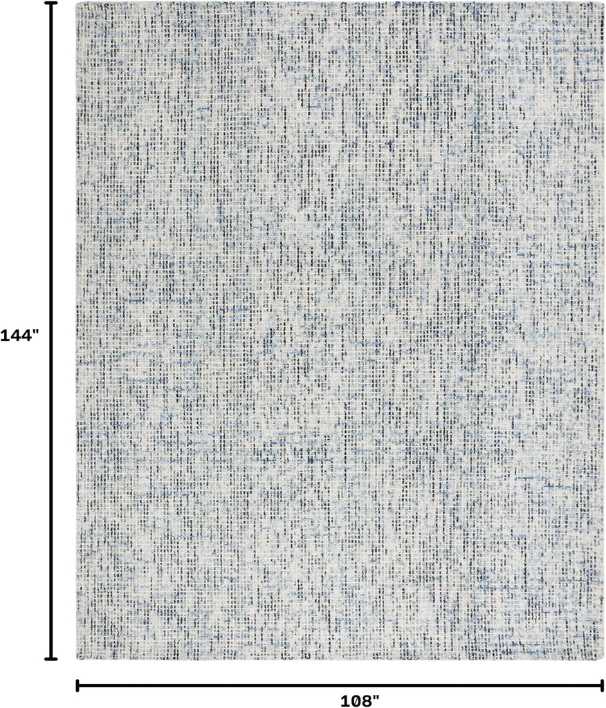 Abstract Area Rug 9x12, Wool Handmade Blue & Charcoal ABT468B