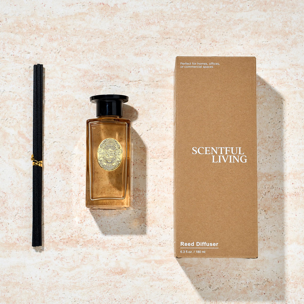 6.3 oz Large Reed Diffuser Set | Tobacco Teakwood Scent Oil Diffuser with Sticks | Hotel Collection Non-Toxic