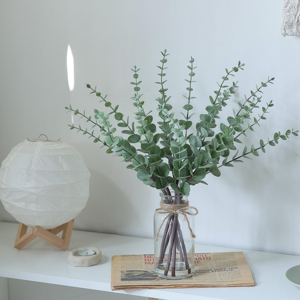 17.5" Artificial Eucalyptus Stems in Glass Vase with Faux Water(Sage Green)